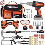 Kids Tool Set- 48PCS Toddler Tool Set Toys with Electronic Toy Drill, Tool Bag&Tool Belt&Tape Measure, Pretend Play Kids Construction Tool Kits Toy for Boys, Kids Birthday Gift for Boys Girls Ages 3+
