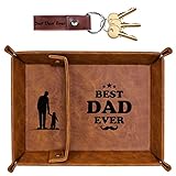 Funistree Gifts for Dad, Best Dad Ever PU Leather Valet Tray and Keychain, Unique Dad Birthday Gifts from Daughter Son Kids Christmas, New Dad Gifts for Men Father Husband from Wife