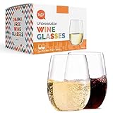 Outdoor Wine Glasses Stemless, 16oz Set of 2, Unbreakable Tritan Plastic Drinkware, Dishwasher Safe Reusable Glasses, Clear Shatterproof Glassware