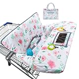 Basumee Shopping Cart Cover for Baby High Chair Covers for Restaurant Seat Grocery Cart Cover for Babies Girl Boy Cart Covers with Storage Pouch Baby Shopping Cart Cover, White Flower