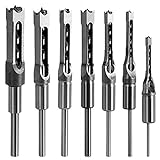 Square Hole Drill Bit, Steel Hardness Sharp Durable Mortising Chisel Set 1/2-Inch, 1/4-Inch, 3/4inch, 3/8-Inch, 5/8-Inch, 5/16-Inch, 9/16-Inch Woodworking Mortiser Drill Bit-7pcs