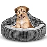 SIWA MARY Small Dog Bed with Attached Blanket, Cozy Donut Cuddler Anti-Anxiety Hooded Pet Beds Calming Cave Bed. Orthopedic Round Puppy Beds for Dogs or Cats Washable, Anti-Slip Bottom, 23inch