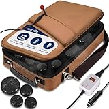 SereneLife Portable Massage Stone Warmer Set - Electric Spa Hot Stones Massager and Heater Kit with 6 Large and 6 Small Round Shaped Basalt Massaging Rocks, Digital Controller Heating Bag