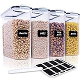 FOOYOO Cereal Containers Storage Set - 4 Piece Airtight Large Dry Food Storage Containers(135.2oz), BPA Free Dispenser Plastic Cereal Storage Containers with 16 Labels & Pen
