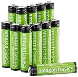 Amazon Basics 12-Pack Rechargeable AAA NiMH Performance Batteries, 800 mAh, Recharge up to 1000x Times, Pre-Charged