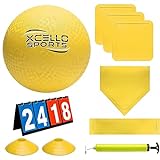 Xcello Sports Kickball Set - 10' Playground Ball, Throw Down Bases, Foul Marker Discs, 12' Pump and Scoreboard, Yellow