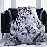 White Tiger Throw Blanket, Animal Print Mexican Flannel Fleece Blankets for Adults Men, Lightweight Soft Warm Cozy for Bedding Decorative Couch Outdoor All Seasons, 50 X 60 in
