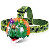Triceratops LED Headlamp - Dinosaur Headlamp for Kids Camping Essentials | Dinosaur Toy Head Lamp Flashlight for Boys Girls or Adults | Ideal Gift for Birthday, Halloween, Christmas, New Year