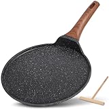 ESLITE LIFE Nonstick Crepe Pan with Spreader, 9.5 Inch Granite Coating Flat Skillet Tawa Dosa Tortilla Pan, Compatible with All Stovetops (Gas, Electric & Induction), PFOA Free, Black