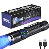 DARKDAWN UV Flashlight 365nm Light Mini USB Rechargeable Ultraviolet LED Blacklight Woods Lamp Powerful Fluorescent Portable Detector for Pet Urine Stains, Uranium Glass, Money, Resin Curing