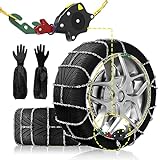 SNOWTEC Snow Chains for Car, Universal Automatic Adjustable Portable tire snow chains With Gloves,Tire Width 185 195 205 215 220 225 235 245 255 275- Set of 3 (HKN130, 13 * 11 * 2.8)