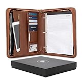 Forevermore Portfolios Padfolio Binder - Professional Faux Leather Travel Organizer Pouch for Tablet, Documents, Presentation Folders, Zipper Closure, Removable 3-Ring Notepad - Brown