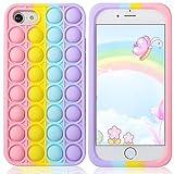 aupartuds Pop It Phone Case for iPhone 8 7 6,Stress Reliever Push Pop Bubble Fidget Toys Cover,Cute Funny Soft Silicone Protective Shell for iPhone SE 4.7 inch - Rainbow