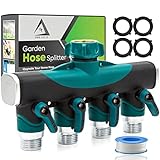 4 Way Hose Splitter (Superior Durability), Premium Garden Hoses Connector, 4 Way Heavy Duty Water Valve for Spigot Faucet Bib, Four Outlet with On Off Valve, Rust-Resistant Adapter, Zero Leaks, Green