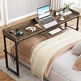 Tribesigns Height Adjustable Overbed Table with Wheels, Queen Size Mobile Over Bed Desk with Adjustable Tilt Stand, Mobile Laptop Cart Computer Desk with Outlets & USB Ports for Home, Hospital