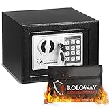 ROLOWAY Steel Money Safe Box for Home with Fireproof Money Bag for Cash Safe Hidden, Security Safe Box for Money Safe with Keys, Lock Box Fireproof Safe with Keypad Lock (Silver)