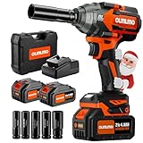 olmlmo Cordless Impact Wrench High Torque 1/2-In 700Ft-lbs（950N.m Brushless Impact Wrench, 21V Electric Impact Wrench w/ 2x 3.0Ah Battery, Fast Charger & 5 Sockets, Power Impact Gun for Car Home