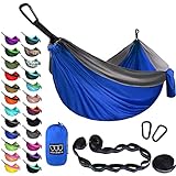Gold Armour Camping Hammock - XL Double Hammock Portable Hammock Camping Accessories Gear for Outdoor Indoor with Tree Straps, USA Based Brand (Blue and Gray)
