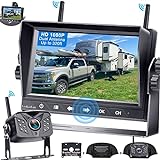 LeeKooLuu RV Backup Camera Wireless Waterproof 7'' LCD Split Screen DVR Dash Monitor Touch Key Rear View System 4 Channels Travel Trailers Adapter for Furrion Pre-Wired RVs Night Vision LK7