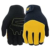 Cat® CAT012215J Spandex Back Gloves – Yellow/Black, Jumbo, Padded Synthetic Leather Palm Gloves with Mesh Upper Back