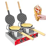 ALDKitchen Bubble Waffle Maker | Stainless Steel Double Egg Waffle Iron with Manual Thermostat | Nonstick Coating | 2 Large Hong Kong Waffles | 110V | 2.8kW