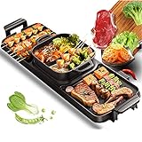 Funwill Electric Grill Indoor Hot Pot, 2 In 1 Multifunctional Electric Barbecue Hot Pot Grill, Non-Stick Pan Separate Dual Temperature Control Grill/Korean BBQ/Shabu Shabu Hot Pot for 3-12 People, 2200W