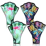 Honoson 2 Pair Swimming Gloves Aquatic Fitness Water Resistance Gloves Flamingo Monstera Gloves for Men and Women Helping Upper Body Resistance