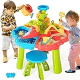 SMILESSKIDDO Sand Water Table for Toddlers, 3 in 1 Sand Table and Water Play Table Beach Toy for Kids Boys Girls, Outside Backyard Activity Sensory Play Water Table for Toddlers Age 3-5