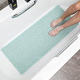 Rzoysia Extra Thick Non Slip Tub Mat for Textured Surface, Loofah Shower Mat Without Suction Cups, 16x39.3, Bathtub Mat with Drain, 3/5 Inch Thick Soft Bathroom Mats, Quick Drying