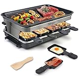 Raclette Grill 8 Person Indoor Grill 8 Mini Non Stick Grill Pan for Raclette Cheese Dishes Cooking Party Kitchen Cooker Health Electric Smokeless BBQ Grill 1 Steak Pan 1 Wooden Spatula, 1500W