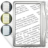 MagniPros 5X Large Ultra Bright LED Page Magnifier with Anti-Glare & Dimmable LEDs(3 Lighting Modes to Relieve Eye Strain)-Ideal for Reading Small Prints & Low Vision Seniors, Aging Eyes