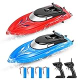 2 Pack RC Boat Remote Control Boats for Pools and Lakes for Kids and Adults, 10 kmH 2.4 GHz RC Boat for Boys 4-7 8-12 Years with 4 Rechargeable Batteries