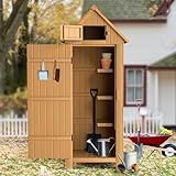 TOETOL Outdoor Storage Shed with Floor, Wooden Garden Tool Storage Cabinet, 70” Tall Water-Resistant Outhouse Kit for Deck, Patio, Garden and Yard