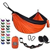Gold Armour Camping Hammock - Portable Hammock Single Hammock Camping Accessories Gear for Outdoor Indoor Adult Kids, USA Based Brand (Orange & Black)