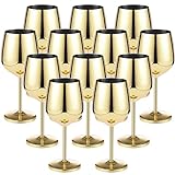 12 Pack Stem Stainless Steel Wine Glasses Gold 18 oz Unbreakable Stemware Portable Shatterproof Metal Goblet Glasses Wine Drinkware for Wedding Camping Champagne Cocktails Banquet Party