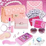 Princeplay Purse Makeup Toys For Girls - Toddlers Kids Bag Cute Baby Little Pink Cell Phone Cosmetic Lipsticks Princess Play Money Jewelry Credit Card Accessories Birthday Gifts 3 4 5 6 7 8+ Years Old