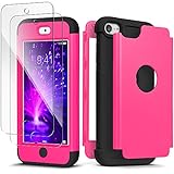 iPod Touch 7th Generation Case with 2 Screen Protector, IDweel Heavy Duty High Impact Shockproof Case Cover Protective Case for iPod Touch 5/6/7th Generation, Rose+Black