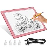 Portable A4 Tracing LED Copy Board Light pad,Light Board with Protect Frame,Ultra-Thin 3 Color Temperatures Stepless Dimming Light Box for Weedind Vinyl,Sketching,Animation,Diamond Painting,Pink