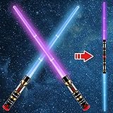 2-in-1 Light Up Saber(3 Color Changing) LED Dual Swords, FX Sound (Motion Sensitive) and Telescopic Handle for Galaxy War Fighter Warriors, Halloween Party Kid Gift, Christmas Birthday Present