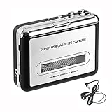 Cassette Player, Cassette Tape to MP3 CD Converter via USB, Portable Cassette Tape Converter Captures MP3 Audio Music, Compatible with Laptop and PC