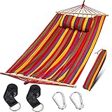 Tintonlife Brazilian Cotton Double Hammock Soft Fabric Hammock with Spreader Bars,Pillow,Tree Straps & Carrying Bag-Durable 2 Person Hammock for Outdoor Patio Backyard -Rainbow(Max 450lb)