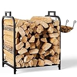 Coonoor Firewood Rack Indoor, Firwood Log Holder with Kindling Hooks, Fireplace Wood Rack for Firewood Storage Indoor Outdoor