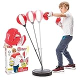Whoobli Punching Bag for Kids Incl Boxing Gloves | 3-10 Years Old Adjustable Kids Punching Bag with Stand | Boxing Bag Set Toy for Boys & Girls (Red White)