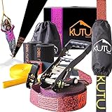 Kutu Tribe Slackline: 60 ft Slackline Kit with Tree Protectors Training Line Arm Trainer Ratchet Cover and Carry Bag Tight Rope Slack Lines for Backyard for Kids and Adults Beginner Slackline