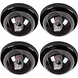 WALI Dummy Fake Security CCTV Dome Camera with Flashing Red LED Light with Security Alert Sticker Decals (SD-4), 4 Packs, Black