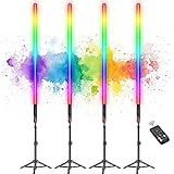 Lookmein 4Pack RGB Tube Light Bar with Light Stand, Battery Powered LED Video Light Wand Stick for DJ Lighting, Dance Club and Photography Lighting (2.8Ft)