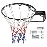 Dripex Solid Basketball Rim 18' Replacement Breakaway Wall Mounted Outdoor Heavy Duty Solid Steel 18 Inch Rim Double Spring Standard Rim with All Weather Net