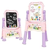 Amagoing Easel for Kids, Adjustable Standing Art Easel for Toddler, Double Magnetic Drawing Board with Painting Accessories, Gift for Little Boys and Girls, Middle Size, Pink
