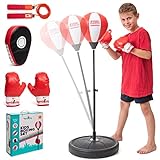 Romi's Way Punching Bag for Kids with Adjustable Stand - Boxing Equipment Set with Kid boxing Gloves, Jump Rope, Interactive Focus Pad, Air Pump- Birthday Sports Gifts for Age 3-8 Year Old Boys &Girls