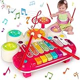 3 in 1 Musical Toys for Toddlers 1-3 Piano Xylophone Drum Set Toys for 1 2 Year Old Girls Birthday Gifts Music Instruments Baby Learning Toys 6 12-18 Months Developmental Toddler Girl Toys Age 1-2 2-4
